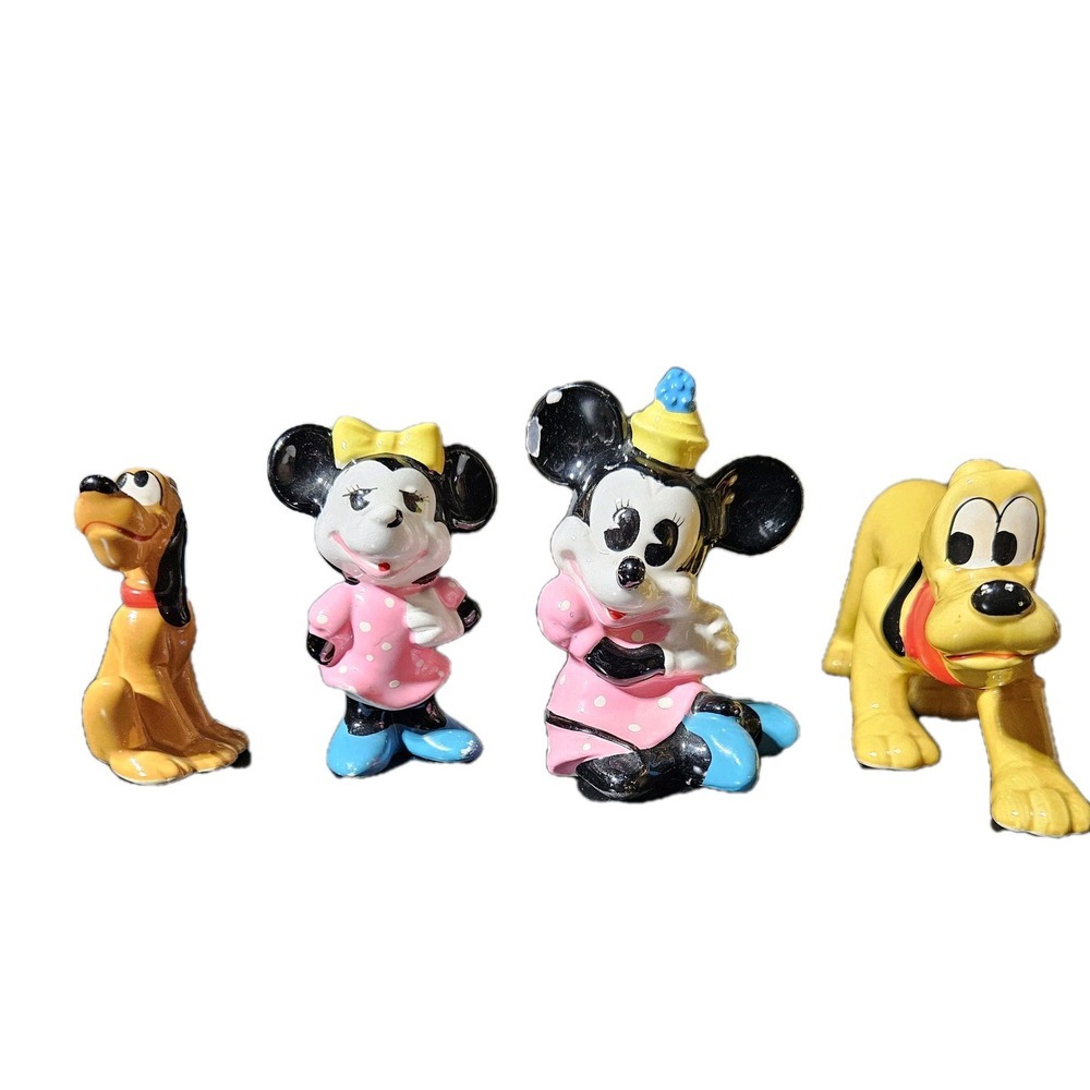 Vintage Disney Pluto‎ & Minnie Ceramic Figurine  Walt Disney Japan 2.5" & 5"